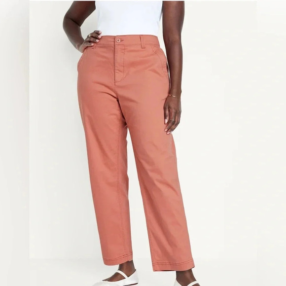 Old Navy High-Waisted Easy Chino Elastic Waist Dusty Cedar Size Large Pants - Picture 1 of 7